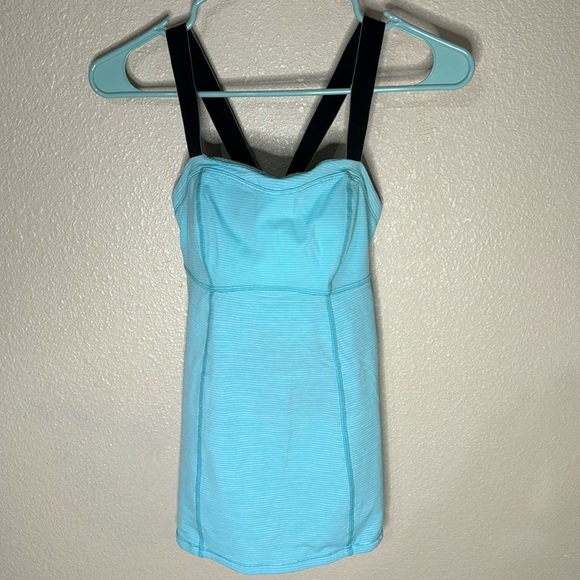 lululemon athletica Tops - Lululemon Blue, Adjustable Strap, Cross-back Striped Athletic Tank